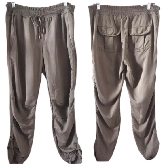 Calvin Klein Slouchy Pants Drawstring Elastic Waist, Roll Hem, Pockets, Latte  8 - Picture 1 of 10